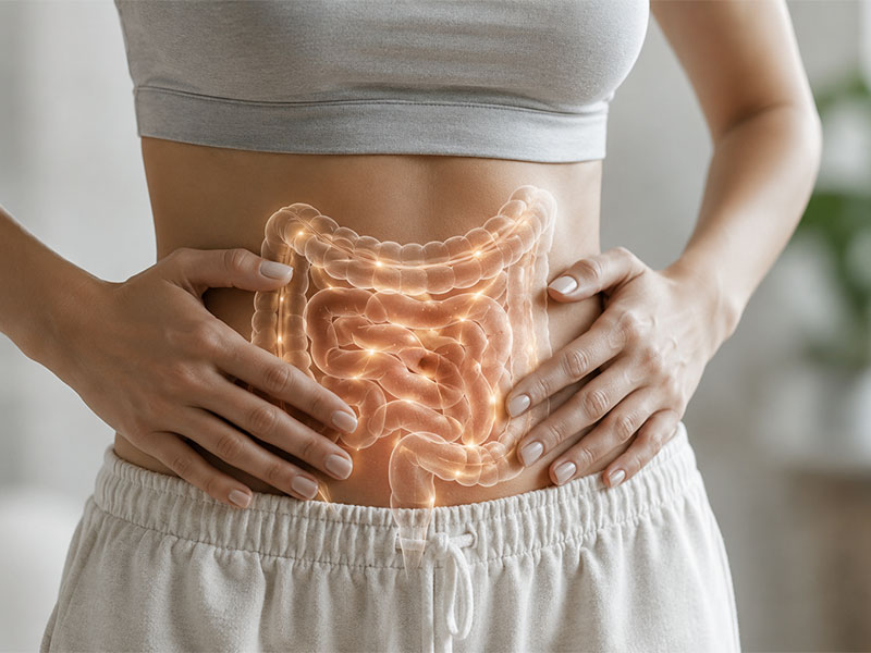 mulher com barriga estufada